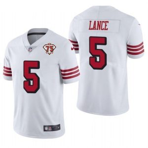 Men's San Francisco 49ers #5 Trey Lance 2021 NFL Draft New White NFL 75th Anniversary Vapor Untouchable Stitched Jersey - Custom Name
