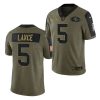 Men's San Francisco 49ers #5 Trey Lance 2021 Olive Camo Salute To Service Limited Stitched Jersey - Custom Name