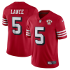Men's San Francisco 49ers #5 Trey Lance 2021 Scarlet 75th Anniversary Alternate Vapor Untouchable Stitched NFL Jersey - Custom Name