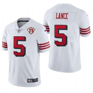 Men's San Francisco 49ers #5 Trey Lance 2021 White 2nd 75th Anniversary 2nd Alternate Vapor Untouchable Limited Stitched NFL Jersey - Custom Name
