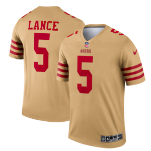 Men's San Francisco 49ers #5 Trey Lance 2022 New Gold Inverted Legend Stitched Football Jersey - Custom Name