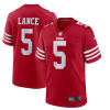Men's San Francisco 49ers #5 Trey Lance 2022 New Scarlet Stitched Game Jersey - Custom Name