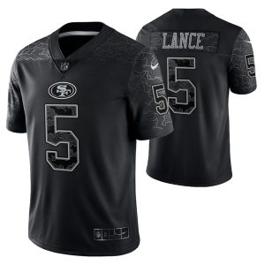 Men's San Francisco 49ers #5 Trey Lance Black Reflective Limited Stitched Football Jersey - Custom Name