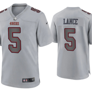 Men's San Francisco 49ers #5 Trey Lance Grey Atmosphere Fashion Stitched Game Jersey - Custom Name