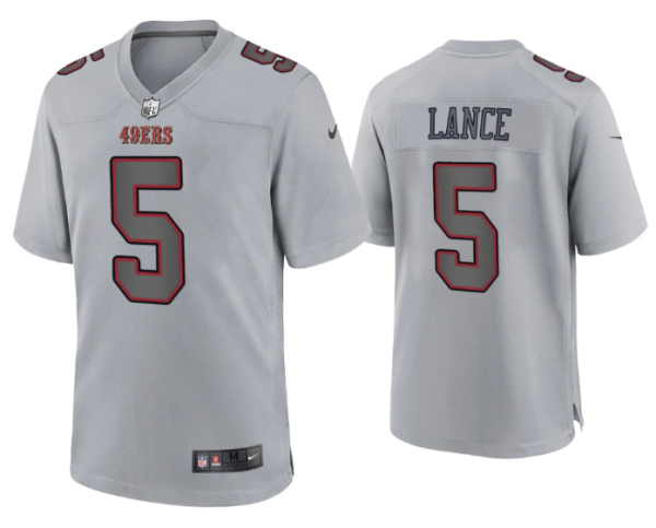 Men's San Francisco 49ers #5 Trey Lance Grey Atmosphere Fashion Stitched Game Jersey - Custom Name