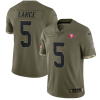 Men's San Francisco 49ers #5 Trey Lance Olive 2022 Salute To Service Limited Stitched Jersey - Custom Name