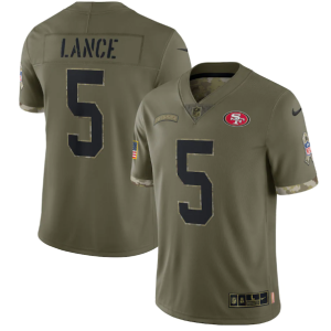 Men's San Francisco 49ers #5 Trey Lance Olive 2022 Salute To Service Limited Stitched Jersey - Custom Name