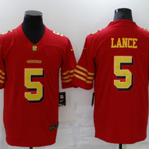 Men's San Francisco 49ers #5 Trey Lance Red Gold Vapor Untouchable Limited Stitched Jersey - Custom Name