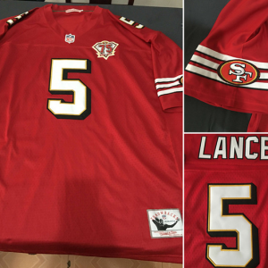 Men's San Francisco 49ers #5 Trey Lance Red Throwback with 75th Anniversary Vapor Untouchable Limited Stitched Jersey - Custom Name