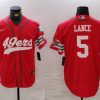 Men's San Francisco 49ers #5 Trey Lance Red With Patch Cool Base Stitched Baseball Jersey - Custom Name