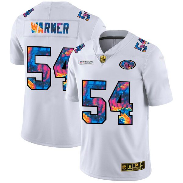 Men's San Francisco 49ers #54 Fred Warner 2020 White NFL Crucial Catch Limited Stitched Jersey - Custom Name