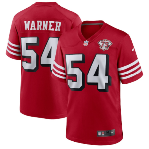 Men's San Francisco 49ers #54 Fred Warner 2021 Scarlet 75th Anniversary Alternate Game Jersey - Custom Name