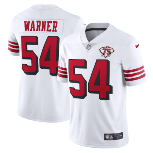 Men's San Francisco 49ers #54 Fred Warner 2021 White 2nd 75th Anniversary 2nd Alternate Vapor Untouchable Limited Stitched NFL Jersey - Custom Name