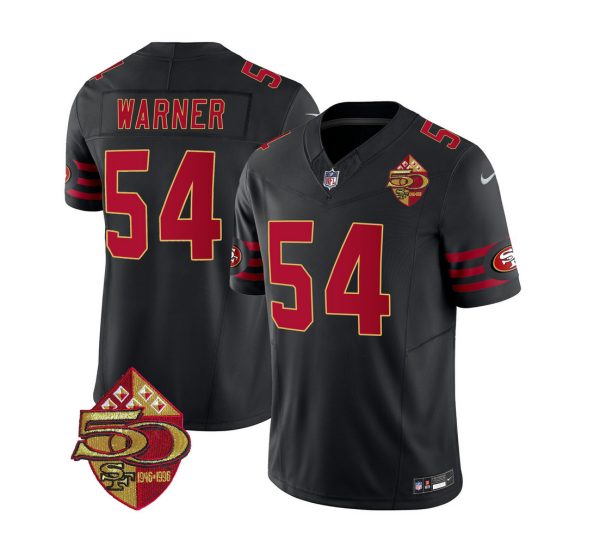 Men's San Francisco 49ers #54 Fred Warner Black 2023 F.U.S.E. 50th Patch Vapor Limited Stitched Football Jersey - Custom Name