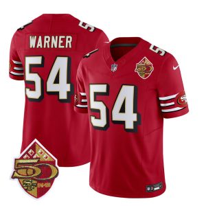 Men's San Francisco 49ers #54 Fred Warner Red 2023 F.U.S.E. 50th Patch Throwback Stitched Football Jersey - Custom Name