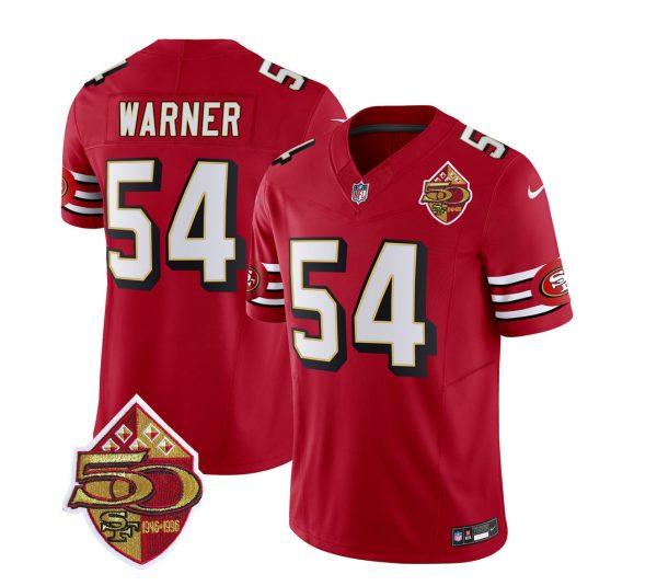 Men's San Francisco 49ers #54 Fred Warner Red 2023 F.U.S.E. 50th Patch Throwback Stitched Football Jersey - Custom Name