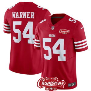Men's San Francisco 49ers #54 Fred Warner Red 2023 F.U.S.E. NFC West Champions Patch Stitched Football Jersey - Custom Name