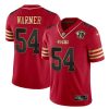 Men's San Francisco 49ers #54 Fred Warner Red Gold With 75th Anniversary Patch Stitched Jersey - Custom Name