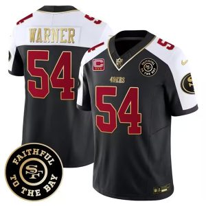 Men's San Francisco 49ers #54 Fred Warner White balck 2023 F.U.S.E. With 3-Star C Patch and Faithful To The Bay Patch Stitched Football Jersey - Custom Name
