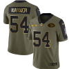 Men's San Francisco 49ers #54 Warner Scarlet 2021 Olive Camo Salute To Service Golden Limited Stitched Jersey - Custom Name