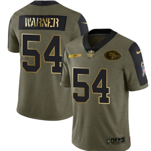 Men's San Francisco 49ers #54 Warner Scarlet 2021 Olive Camo Salute To Service Golden Limited Stitched Jersey - Custom Name