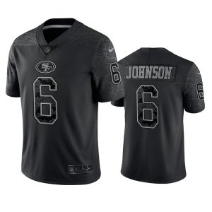 Men's San Francisco 49ers #6 Marcus Johnson Black Reflective Limited Stitched Football Jersey - Custom Name