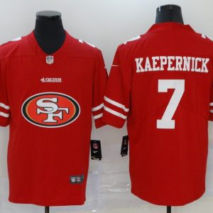 Men's San Francisco 49ers #7 Colin Kaepernick Red 2020 Team Big Logo Limited Stitched Jersey - Custom Name
