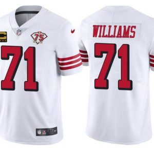 Men's San Francisco 49ers #71 Trent Williams White 75th Anniversary With C Patch Vapor Untouchable Limited Stitched Football Jersey - Custom Name