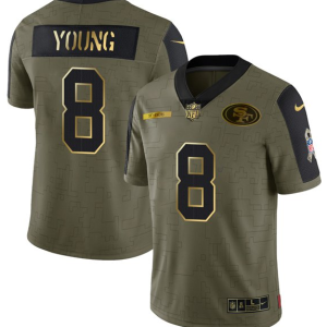 Men's San Francisco 49ers #8 Steve Young 2021 Olive Camo Salute To Service Golden Limited Stitched Jersey - Custom Name