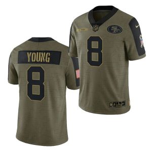 Men's San Francisco 49ers #8 Steve Young 2021 Olive Camo Salute To Service Limited Stitched Jersey - Custom Name