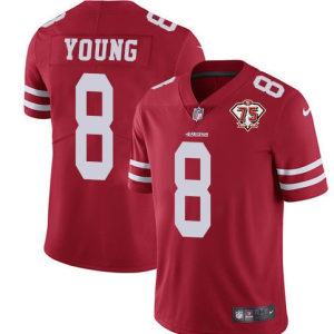 Men's San Francisco 49ers #8 Steve Young 2021 Red NFL 75th Anniversary Vapor Untouchable Stitched Jersey - Custom Name