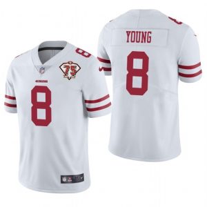 Men's San Francisco 49ers #8 Steve Young 2021 White NFL 75th Anniversary Vapor Untouchable Stitched Jersey - Custom Name