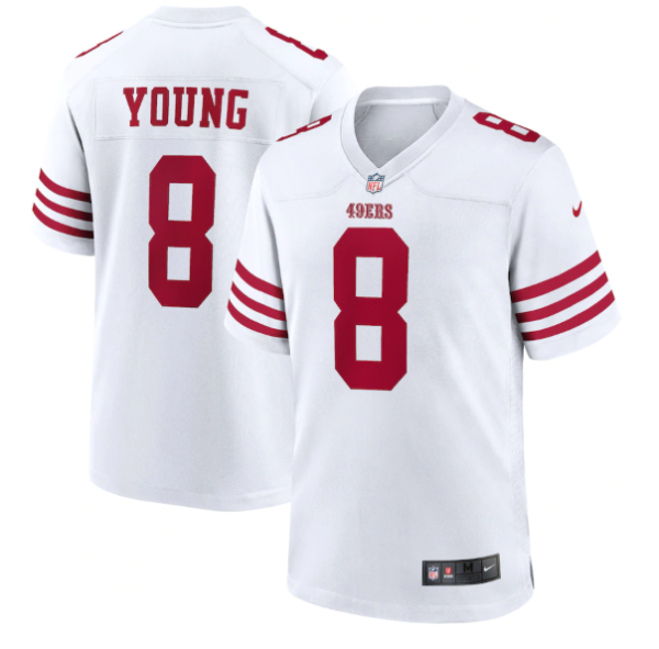 Men's San Francisco 49ers #8 Steve Young 2022 New White Stitched Game Jersey - Custom Name