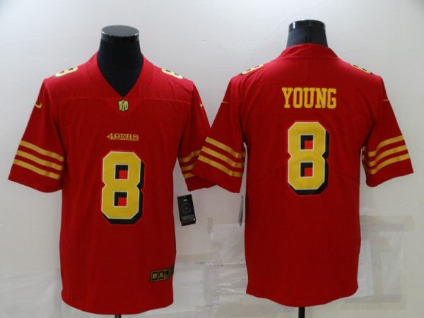 Men's San Francisco 49ers #8 Steve Young Red Gold Vapor Untouchable Limited Stitched Jersey - Custom Name
