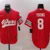 Men's San Francisco 49ers #8 Steve Young Red With Patch Cool Base Stitched Baseball Jersey - Custom Name