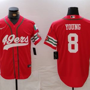Men's San Francisco 49ers #8 Steve Young Red With Patch Cool Base Stitched Baseball Jersey - Custom Name