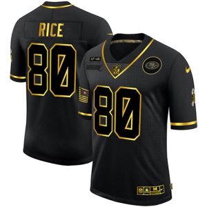 Men's San Francisco 49ers #80 Jerry Rice 2020 Black-Gold Salute To Service Limited Stitched NFL Jersey - Custom Name