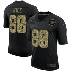 Men's San Francisco 49ers #80 Jerry Rice 2020 Black NFL Camo Salute To Service Limited Stitched Jersey - Custom Name