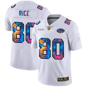 Men's San Francisco 49ers #80 Jerry Rice 2020 White NFL Crucial Catch Limited Stitched Jersey - Custom Name