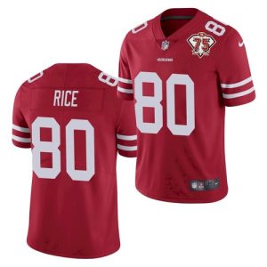 Men's San Francisco 49ers #80 Jerry Rice 2021 Red NFL 75th Anniversary Vapor Untouchable Stitched Jersey1 - Custom Name