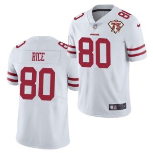 Men's San Francisco 49ers #80 Jerry Rice 2021 White NFL 75th Anniversary Vapor Untouchable Stitched Jersey - Custom Name