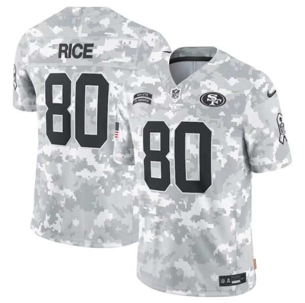 Men's San Francisco 49ers #80 Jerry Rice 2024 F.U.S.E Arctic Camo Salute to Service Limited Stitched Football Jersey - Custom Name