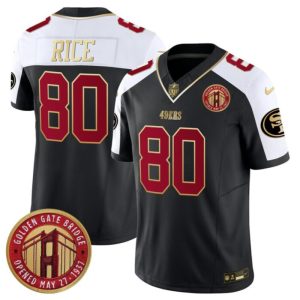 Men's San Francisco 49ers #80 Jerry Rice Balck F.U.S.E. Golden Gate Bridge Patch Alternate Vapor Limited Stitched Football Jersey - Custom Name
