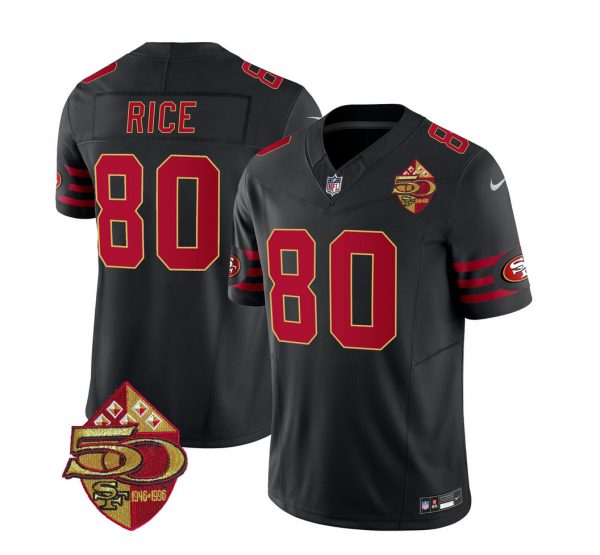 Men's San Francisco 49ers #80 Jerry Rice Black 2023 F.U.S.E. 50th Patch Vapor Limited Stitched Football Jersey - Custom Name