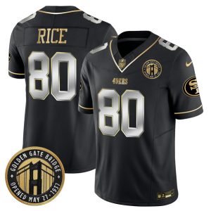 Men's San Francisco 49ers #80 Jerry Rice Black F.U.S.E. Golden Gate Bridge Patch Vapor Limited Stitched Football Jersey - Custom Name