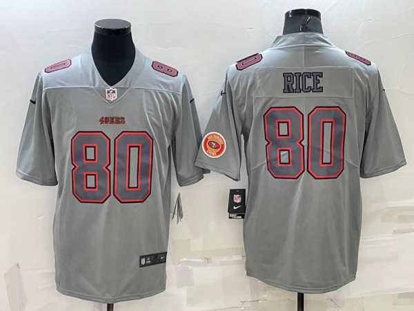 Men's San Francisco 49ers #80 Jerry Rice Grey With Patch Atmosphere Fashion Stitched Jersey - Custom Name