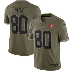 Men's San Francisco 49ers #80 Jerry Rice Olive 2022 Salute To Service Limited Stitched Jersey - Custom Name