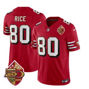 Men's San Francisco 49ers 80 Jerry Rice Red 2023 F.U.S.E. 50th Patch Throwback Stitched Football Jersey - Custom Name