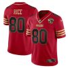 Men's San Francisco 49ers #80 Jerry Rice Red Gold With 75th Anniversary Patch Stitched Jersey - Custom Name