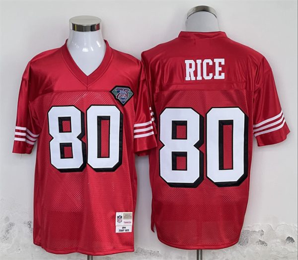 Men's San Francisco 49ers #80 Jerry Rice Red Throwback Stitched Football Jersey - Custom Name